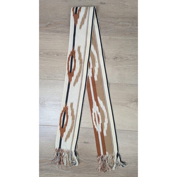 Southwestern Woven Aztec Ikat Fringed Belt Sash Small Cream Brown Boho Western - Picture 7 of 7